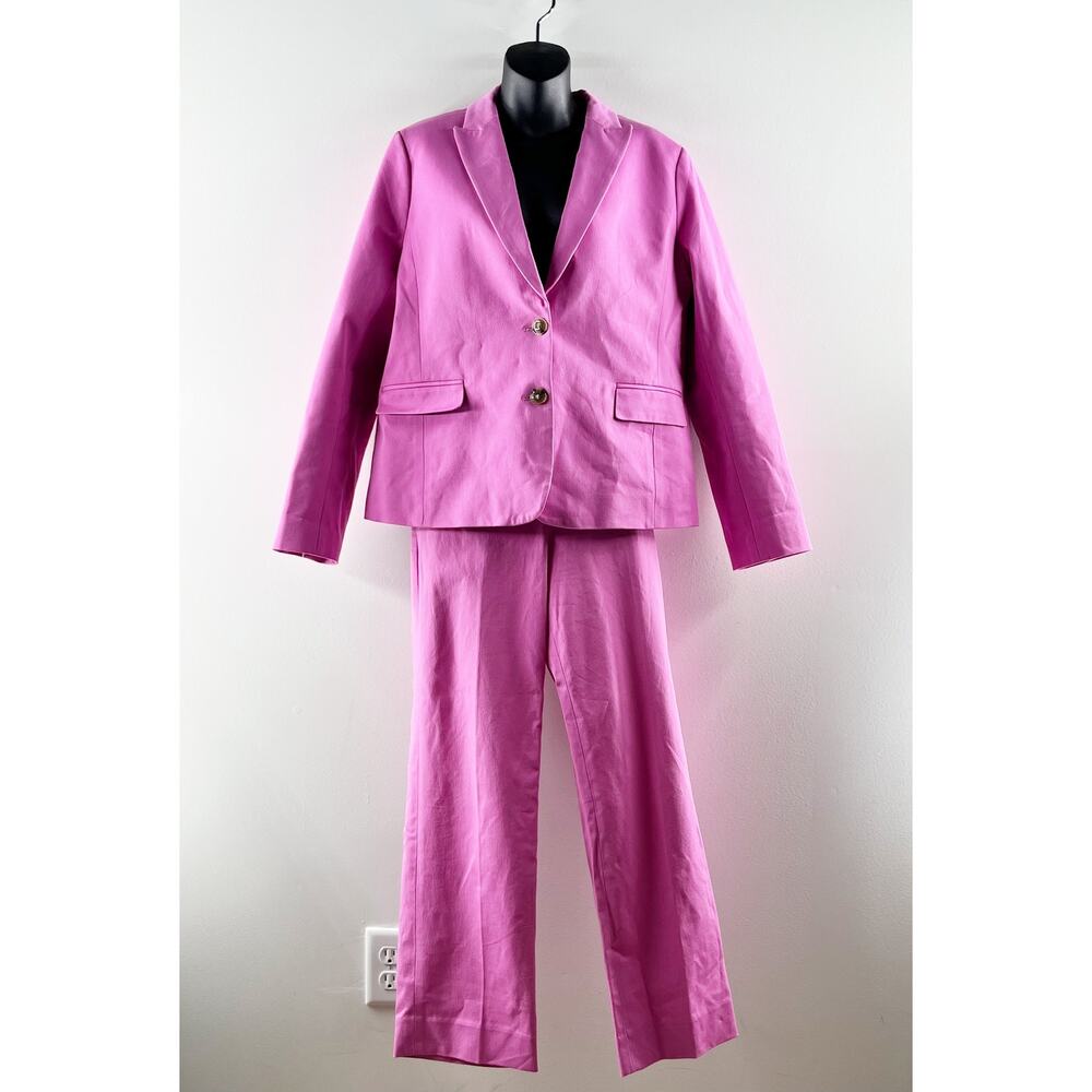 J. Crew Cotton Blend Two Button Blazer Jacket Kallie Straight Leg Pants Suit 12